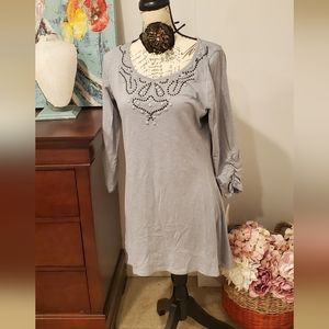 Style & Co. Women Grey  Long Sleeve Tunic  Whit Rhinestone Same Color.    Size S
